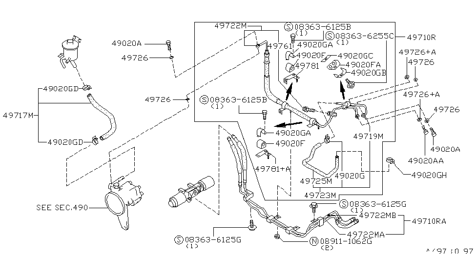 Nissan 49720-31P03 Hose & Tube Assy-Power Steering