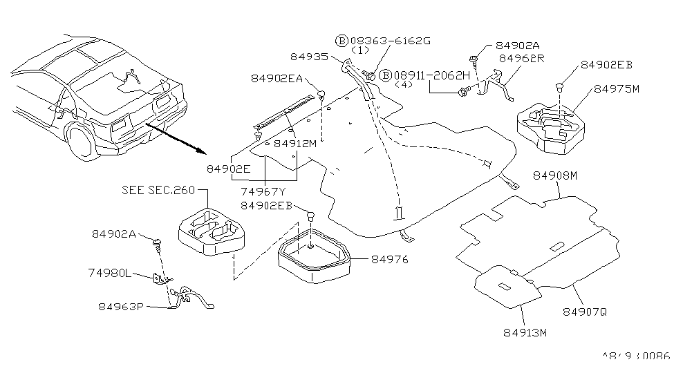 Nissan 84963-32P00 Support-Rear Finisher,LH