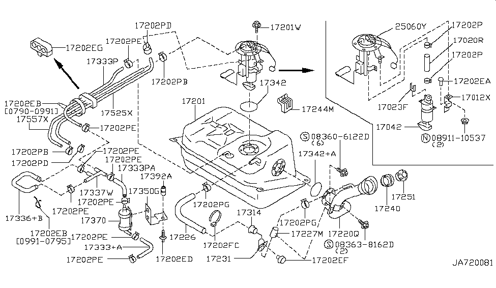 Nissan 17231-32P10 Protector-Hose Ventilation