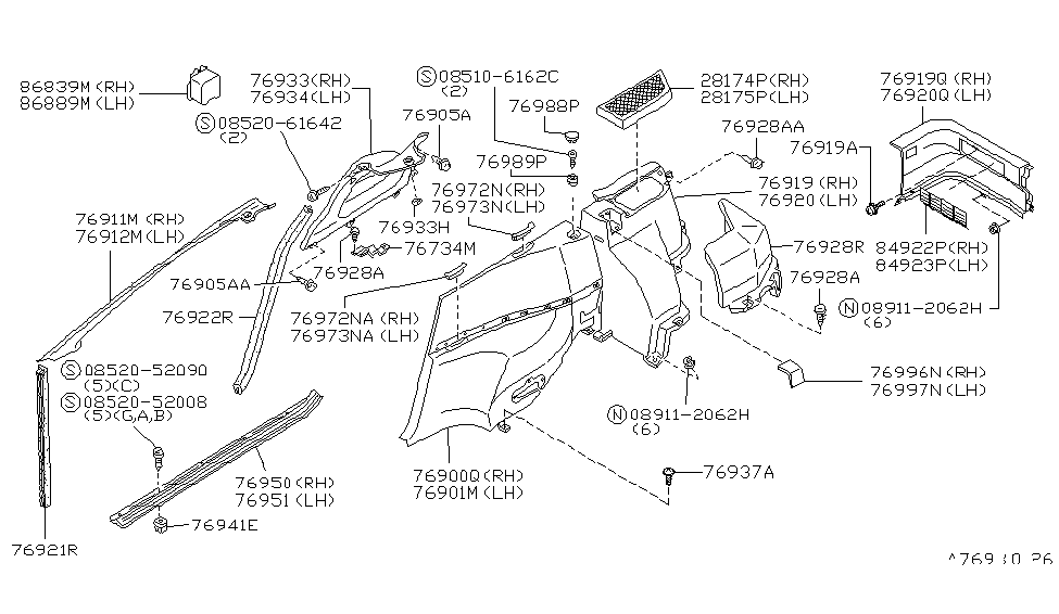 Nissan 76900-45P72 Finisher Assy-Rear Side,Front Lower RH