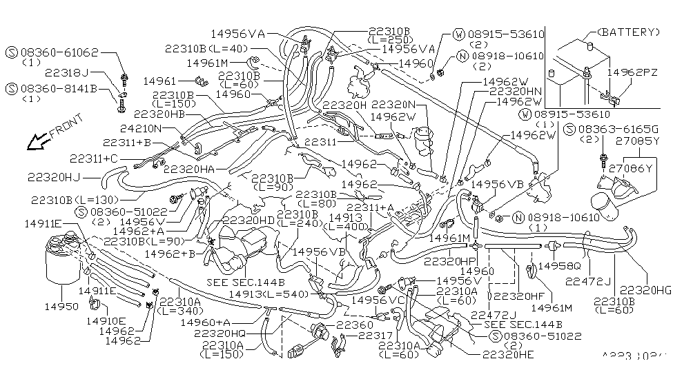 Nissan 22320-54P00 Hose-Vacuum Control,B