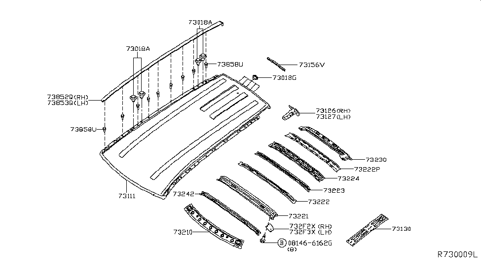 Nissan G3130-3KAMA Reinforce Assembly-Roof Front