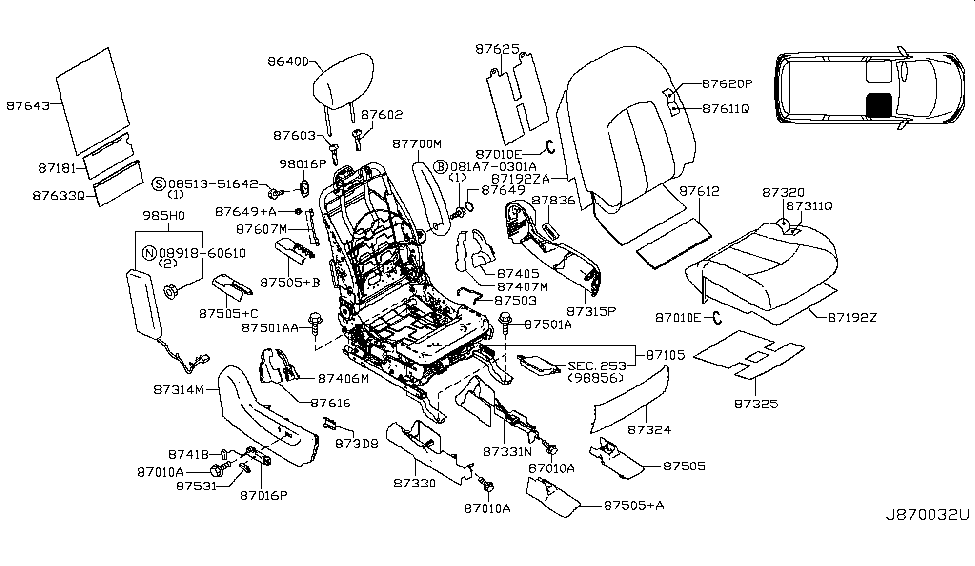 Nissan 87621-1JA2D Trim Assembly-Front Seat Back