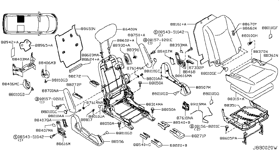 Nissan 88924-1JA1D Retainer-Back,Rear Seat RH