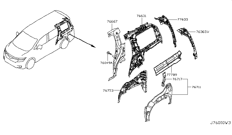 Nissan 77789-1JA0A FINISHER-Guide Rail End LH