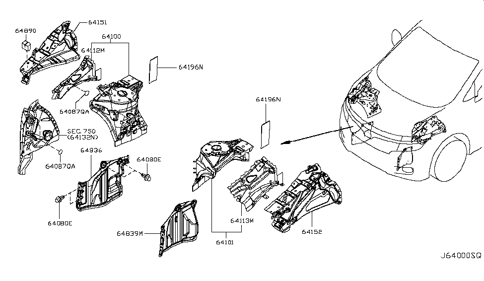 Nissan 64894-1JA0A INSULATER-HOODLEDGE