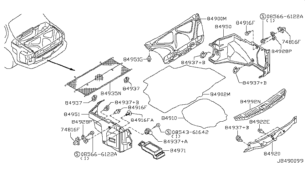 Nissan 84971-2Y000 Cover Assembly - Trunk Floor Side, L