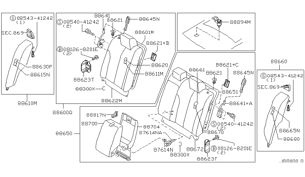 Nissan 88630-2Y508 Trim Assy-Rear Seat Back,Side RH