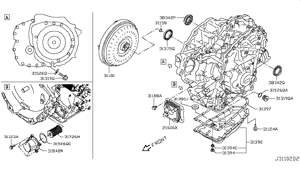 2016 Nissan Maxima Torque Converter,Housing & Case