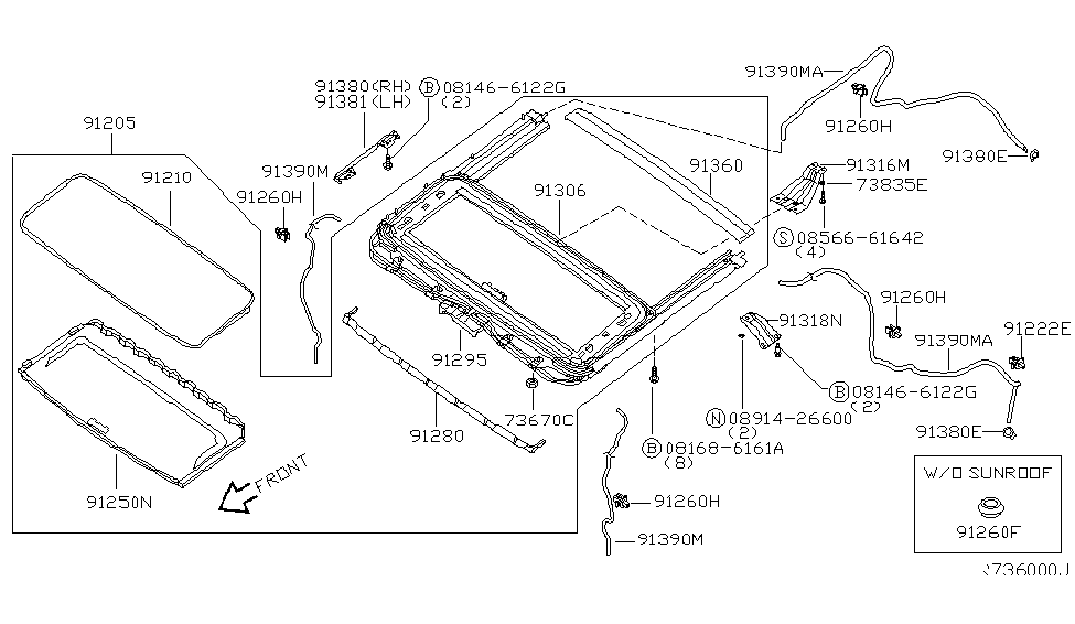 Nissan 91205-7S010 Sunroof Complete-Slide