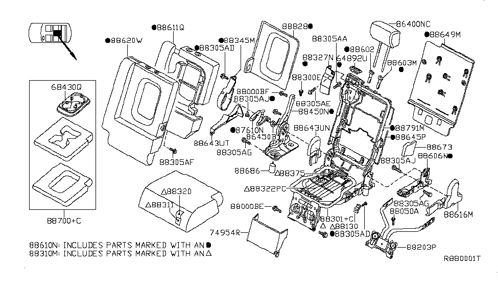 Nissan 88610-ZZ52B Back Assembly Rear Seat Center