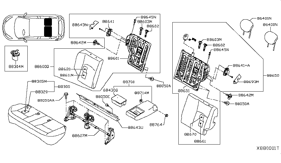 Nissan 88714-3VM1B Cover - ARMREST Bracket, RH