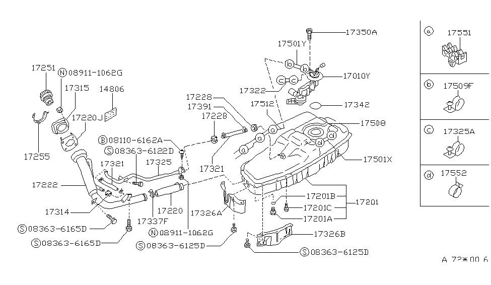 Nissan 17511-17C00 Tube-Fuel Return