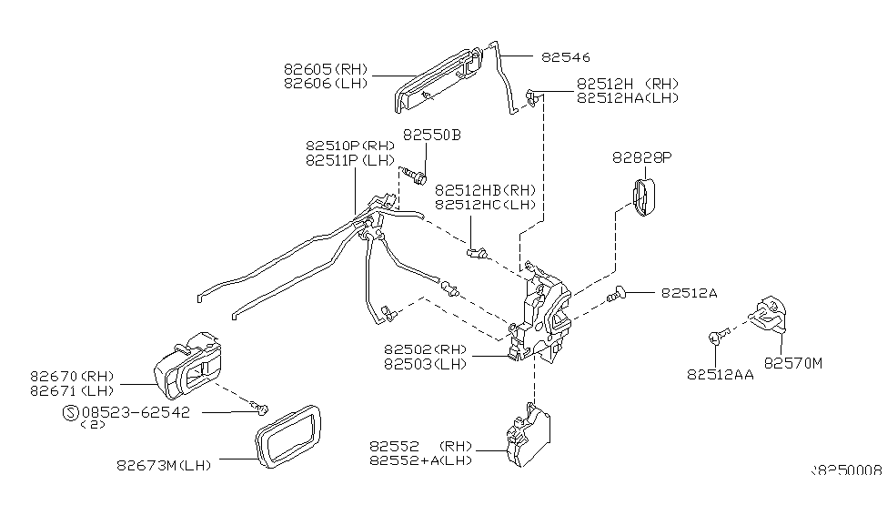 Nissan 80510-VJ300 Bell Crank Rear Door Lock, RH