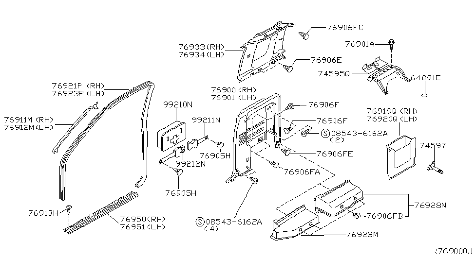 Nissan 76901-1Z602 FINISHER-Rear Side,L