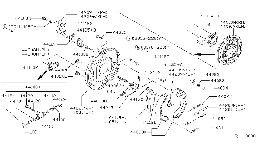 Nissan 44000-3S600 Brake Assy-Drum,Rear RH