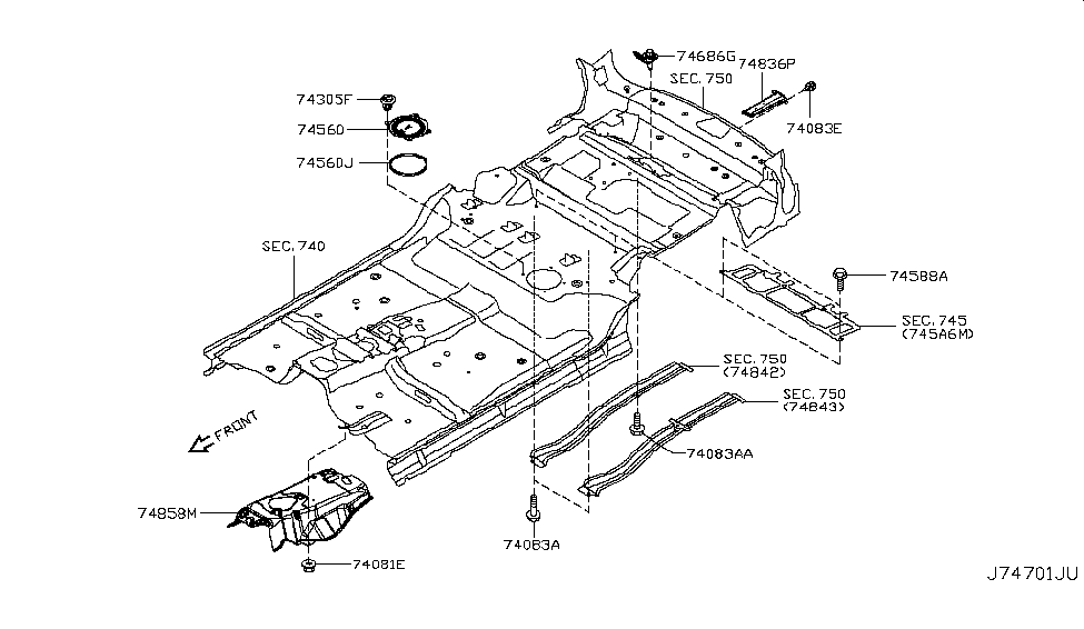 Nissan 74858-1LA0A Felt, Front Floor Tunnel