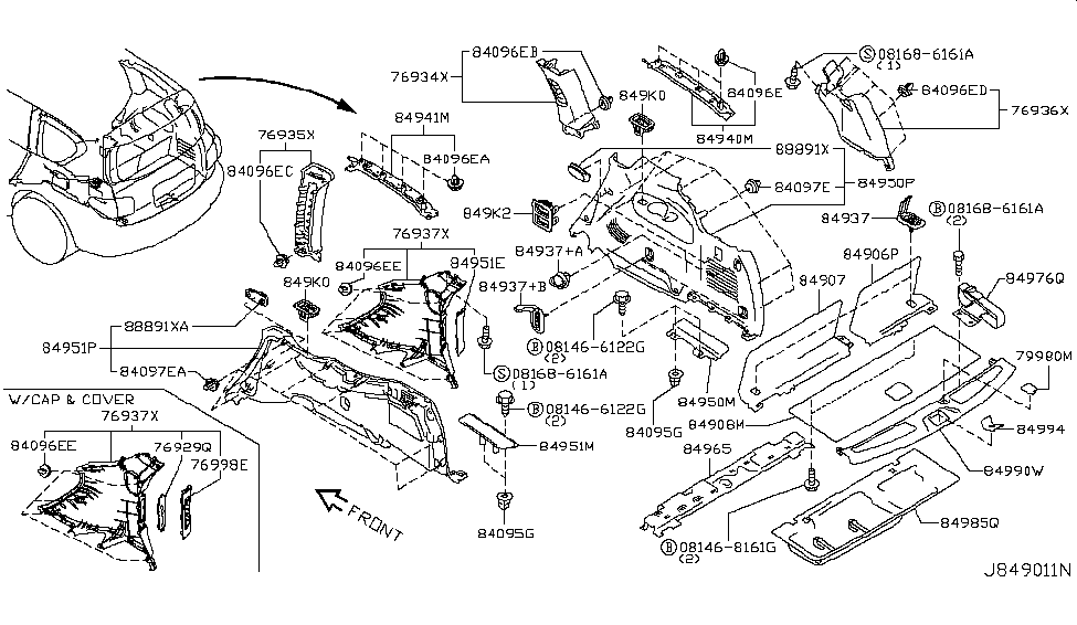 Nissan 84953-1LZ6A FINISHER Luggage Side Lower, Front LH