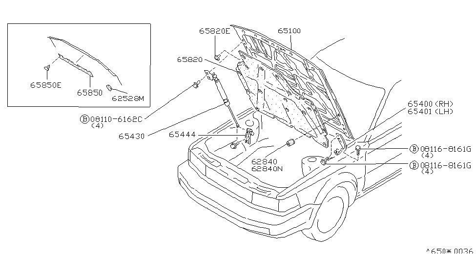 Nissan 65480-16E01 Bracket Hood Hinge