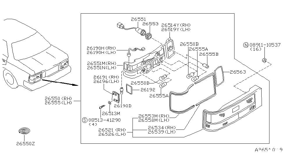 Nissan 26551-29E60 Harness Assembly Rear Combination RH