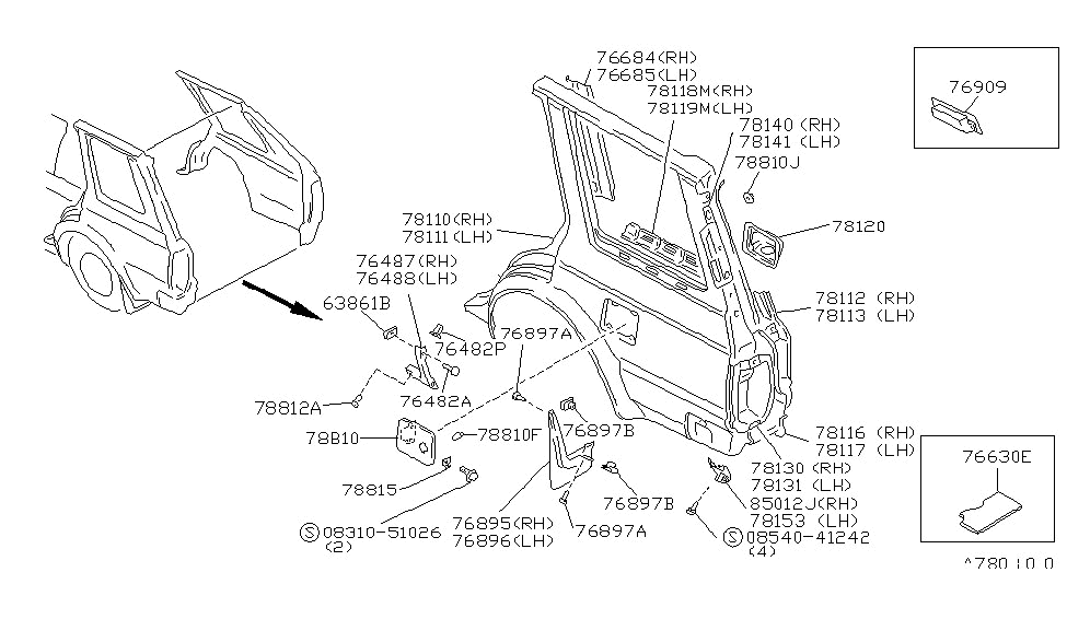 Nissan 77640-09E00 Connector Rear Fender RH