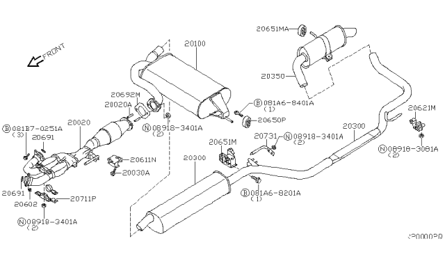 2004 Nissan Quest Exhaust Tube & Muffler Diagram 1