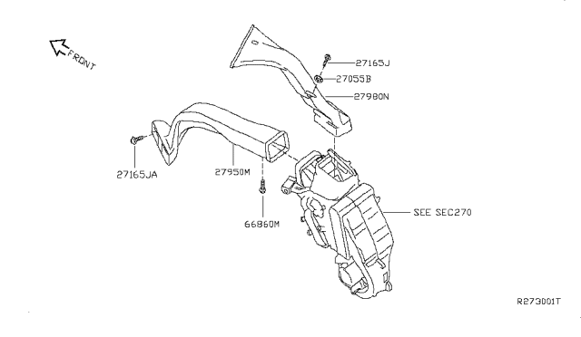 2010 Nissan Quest Duct-Rear Heater Diagram for 27952-5Z000