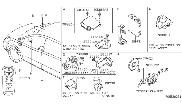 2008 Nissan Quest Control Assembly-Driving Position Diagram for 98800-ZF90A