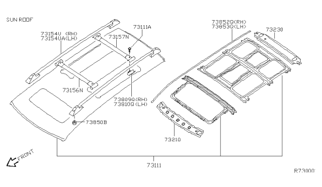 2004 Nissan Quest Moulding-Roof Drip,RH Diagram for 73852-5Z000