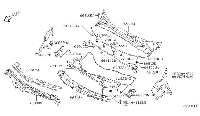 2007 Nissan Quest Finisher-Cowl Top Grille Diagram for 66810-5Z000