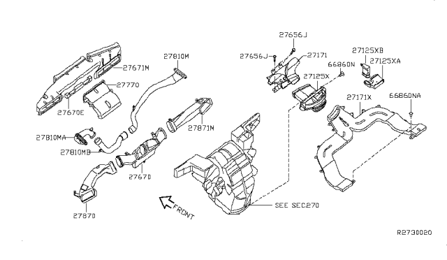 2010 Nissan Quest Duct-Center Diagram for 27815-ZM70A