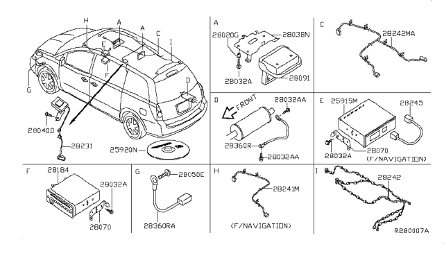 2006 Nissan Quest Display Assy-Tv Diagram for 28090-ZF00B