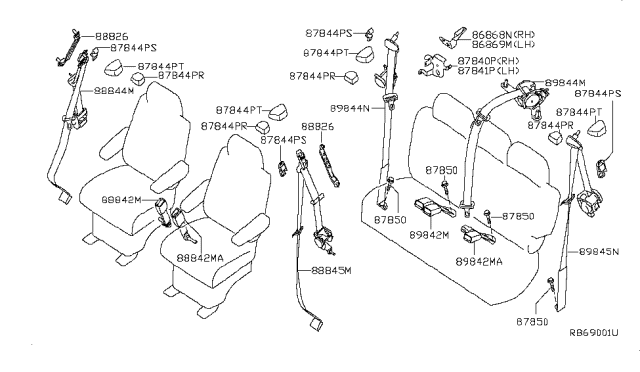 2007 Nissan Quest 3Rd Seat Tongue Kit Left, Service Diagram for 89845-ZF08C