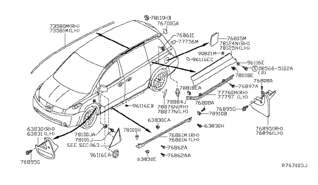 2010 Nissan Quest Mud Guard Set-Front Fender, Right Diagram for 63850-5Z000