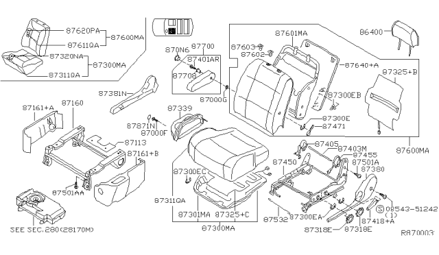 2005 Nissan Quest Knob-Reclining Device Diagram for 87648-5Z000
