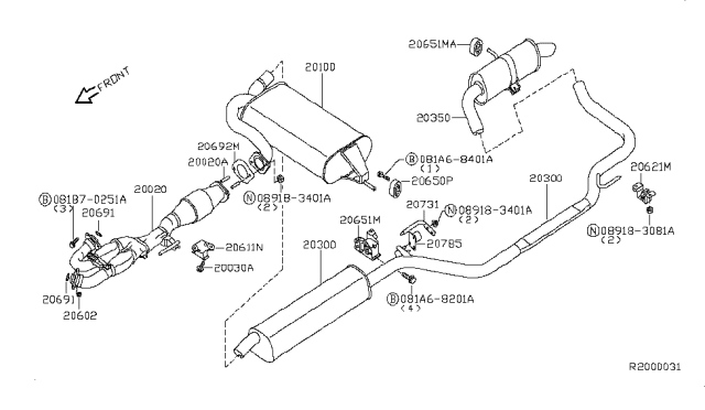 2007 Nissan Quest Exhaust Tube & Muffler Diagram 1