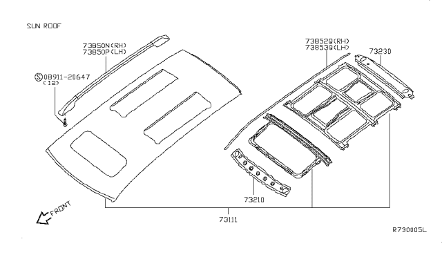 2010 Nissan Quest Roof Panel & Fitting Diagram 2