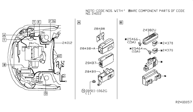 2004 Nissan Quest Harness Assy-Engine Room Diagram for 24012-5Z002