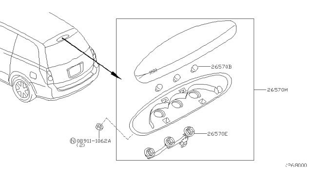2007 Nissan Quest Lamp Assembly-Stop,High Mounting Diagram for 26590-5Z000