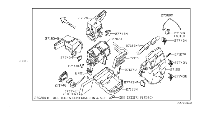 2007 Nissan Quest Air Conditioner Air Filter Kit Diagram for 27274-ZM70A