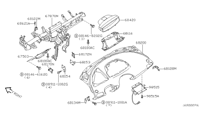 2004 Nissan Quest Instrument Panel,Pad & Cluster Lid Diagram 1