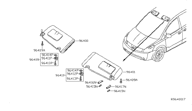 2006 Nissan Quest Sunvisor Diagram 1