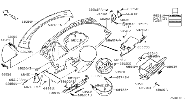 2004 Nissan Quest Hinge Kit-Pocket, Instrument Diagram for 68216-5Z00A