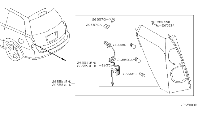 2005 Nissan Quest Bulb Diagram for 26261-5Z000