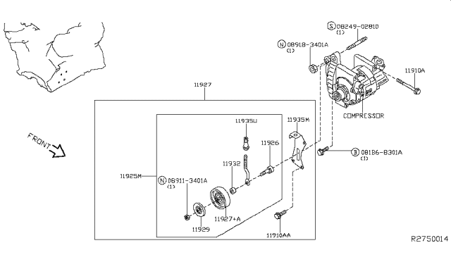 2004 Nissan Quest Compressor Mounting & Fitting Diagram