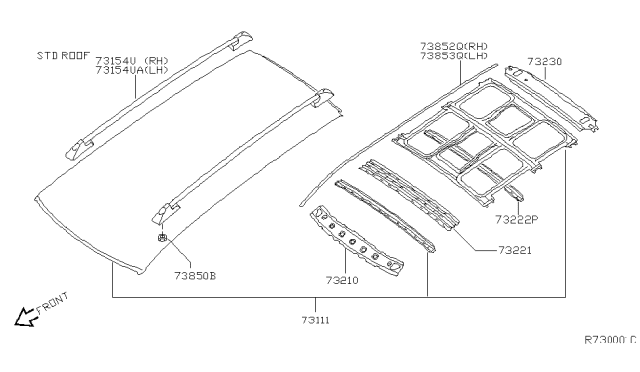 2004 Nissan Quest Roof Panel & Fitting Diagram 1