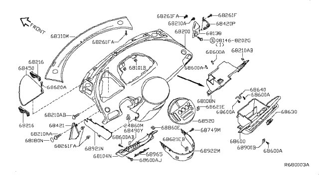 2007 Nissan Quest Instrument Panel,Pad & Cluster Lid Diagram 4