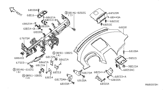 2006 Nissan Quest Air Bag Assist Module Assembly Diagram for 98515-5Z500