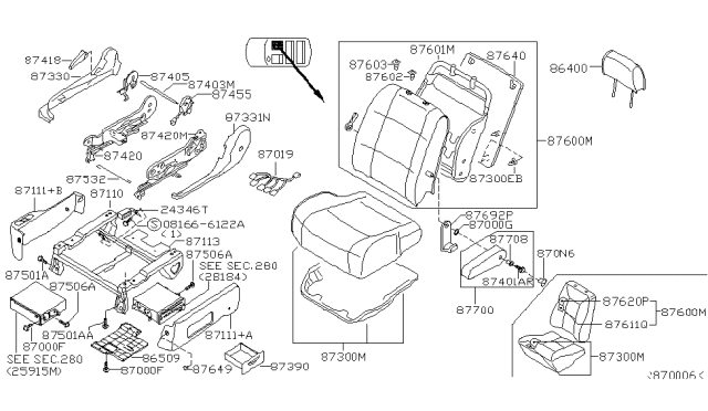 2006 Nissan Quest Cushion Assy-Front Seat Diagram for 87300-ZM01E