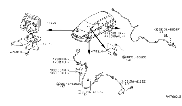 2009 Nissan Quest Bracket-Actuator Diagram for 47840-ZM71A